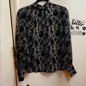 Sheer black/white Who What Wear long sleeve shirt